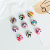Pendientes nuevos con botón de bolso a rayas y flores de colores contrastantes, parche de personalidad DIY para otoño e invierno