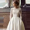 Comercio Exterior Europeo y Americano Amazon Aliexpress 2026 Nuevo Vestido de Novia Cuello Redondo Encaje Manga Larga Satín Efecto Adelgazante Personalizable Tallas Grandes
