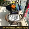 Mesa e cadeiras de exterior, conjunto de três peças de cadeira de vime para lazer em pátio e varanda, cadeira de vime para exterior em terraço, combinação de mesa de centro pequena