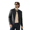 Nueva Chaqueta de Cuero PU para Hombre Estilo Coreano Ajustada Joven Guapo Chaqueta de Cuero Abrigo de Motociclista Cuello Alto Casual