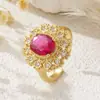 2026 Nova Joia Vermelho Rosa Super Brilhante Totalmente Cravejada em Diamante Conjunto Vintage Dourado de Duas Peças Anel Aberto Brincos para Mulheres