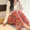 Calça Wide Leg de Algodão e Seda para Mulheres, Emagrecimento, Fina, Adequada para Usar em Casa e ao Ar Livre, Calça Wide Leg Casual Solta, Cintura Alta, Versátil, Efeito de Caimento de Verão