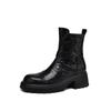 Botines de Tobillo de Cuero con Hebilla de Cinturón de Suela Gruesa Estilo Británico Aumentadores de Altura Piel de Oveja Texturizada Chelsea Otoño e Invierno 2024 Tacón Medio Grueso