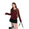 Ropa Nueva de Otoño 2025 Tallas Grandes Ropa para Mujer Camiseta Sexy de Manga Larga con Hombro Cruzado y Lazo Top de Cintura Pura