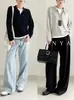 M1U Estilo Old Money Tejido de Punto tipo Polo Otoño e Invierno Lana Australiana de Manga Larga Holgado Tejido de Punto para Mujer