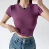 Verano 2023 Nuevo Top de Manga Corta para Mujer con Escote Pequeño, Cintura Alta, Ombligo Descubierto, Manga Corta, Tejido Acanalado, Corte Ajustado, Camiseta Elástica