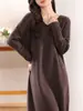 Nuevo Vestido de Moda con Cuello en V para Mujer Vestido Base de Punto Holgado Estilo Occidental de Longitud Media para Mujer talla grande