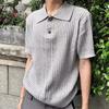 Camisa Polo de Malha Cinza Manga Curta Feminina Verão Estilo Old Money Camiseta com Costelas Meia-Manga Cleanfit Estilo Americano Manga Três Quartos