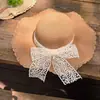 Sombrero de Paja con Lazo de Encaje de Nuevo Estilo para Mujer, Sombrero de Playa de Verano con Bordes Ondulados, Sombrero de Sol de Ala Ancha, Sombrero Protector Solar