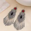 Pendientes Bohemios Europeos y Americanos Largos con Borla de Gota de Agua Estilo Étnico Retro de Gama Alta Pendientes de Turquesa