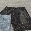 Shorts de Mezclilla Lavados y Rotos Vintage para Hombre, Estilo Trendy Americano de Calle Alta con Pedrería, Diseño de Nicho, Shorts Rectos de Cinco Puntos