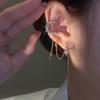 Arete de clip de estrella y luna tembloroso sin perforaciones en las orejas se puede usar temperamento creativo línea de oreja de borla larga aguja de plata S925 combinable con todo