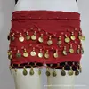 Corrente de Cintura para Dança do Ventre com Moedas Douradas no Atacado, Lenço de Cintura para Performance de Dança Indiana, Lenço de Quadril com Três Camadas de Moedas Penduradas, Cinto de Chiffon, Cortina de Bumbum