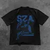 Camiseta Corta de Manga Corta con Cuello Redondo Estilo Retro Casual de los 2000 para Mujer, Estampado Sza Y2K, Ropa de Calle Harajuku Gótica