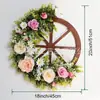 Guirlanda de Flores de Seda com Roda de Madeira Decoração de Parede com Planta Artificial Adereços de Decoração para Festa de Aniversário Enfeites Pendurados