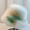 Moda Nueva 2024 Sombrero de Felpa Tie-Dye para Mujer Otoño e Invierno Blanco Engrosado Gorra Cubeta Mostrando Rostro Cubierta Facial Pequeña Sombrero de Pescador Tendencia