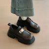 Zapatos de Cuero Pequeños con Suela Gruesa y Velcro Francés para Mujer 2026 Nuevo Otoño Versátiles Más Vendidos Zapatos de Mujer Mocasines Británicos Zapatos Individuales