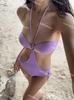 Nuevo Estilo Ins de Cuello Colgante para Mujer con Cintura Hueca Sexy para Pecho Pequeño, Delgado, para Vacaciones, Aguas Termales, Traje de Baño