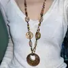 Colar Retro Sexy Estampa de Leopardo com Contas Corrente de Clavícula Oval Retro Subcultura Y2K Colar Corrente para Suéter Estilo Étnico