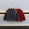 Suéter Chaqueta para Niño Otoño e Invierno 2025 Nuevo Bebé Rojo Cárdigan de Punto Top Niño Estilo Coreano Chaqueta de Invierno