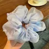 Elástico de cabelo super fada de gaze dupla azul com pérolas, prendedor de cabelo vintage de alta qualidade, acessório de cabelo para coque estilo preguiçoso