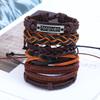 Pulseira Punk Retrô Europeia e Americana Tecida Multicamadas de Couro Genuíno Suprimento Transfronteiriço Conjunto Combinado Masculino Pulseira de Couro