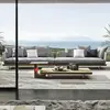 Sofá de exterior, móveis de jardim, móveis de pátio, sofá de vime à prova d'água e resistente ao sol, móveis de lazer para casas de férias, móveis de teca