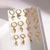 Pendientes casuales de playa estilo europeo y americano con incrustaciones de diamantes de acero inoxidable, aros únicos y de alta gama de acero de titanio con forma de concha y tortuga