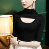 2022 Otoño Nuevo cuello alto medio hueco camisa base para mujer manga media sexy primavera y otoño interior manga media camiseta estilo coreano