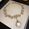 Collar vintage de diamantes con costuras cuadradas, estilo cortesano, exquisita cadena de clavícula, joyería vintage antigua transfronteriza.