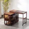 Gabinete de Té Giratorio Móvil Mesa de Té Mesa de Té para el Hogar Balcón de Apartamento Pequeño Mesa de Café Mesa Integrada con Tetera Eléctrica Juego de Mesa y Sillas