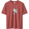 Camiseta de Manga Corta de Algodón Puro para Hombre, Marca de Moda Verano Holgada, Camiseta de Algodón con Estampado de Tiburón de Moda, Cuello Redondo, Media Manga