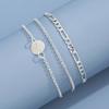 Pulsera de moda redonda pequeña exquisita simple de estilo japonés y coreano, traje de pulsera geométrica de cadena plateada brillante, juego de 3 piezas