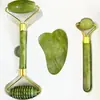 Contenedor de belleza de jade natural rodillo de jade de doble cabeza juego completo de contenedor de belleza de masaje para rostro comercio exterior jade al por mayor