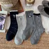 Calcetines grises para mujer con colgante de gato bordado de dibujos animados, lazo, longitud hasta la mitad de la pantorrilla, etiqueta de tela estilo coreano, encaje de lunares, calcetines apilados