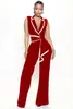 TD2769 Moda Verão Europeia e Americana Cruzada Feminina Nova Elegante Decote V Sem Mangas Slim Fit Macacão Calça Wide Leg