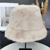 Sombrero de pescador de felpa transfronterizo, sombrero de cubo de piel sintética de visón de color liso para mujer, forro polar de invierno, engrosado, cálido, sombrero de cubo liso