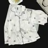 Pijama de Manga Larga para Mujer, Seda Helada de Primavera y Otoño Modelo Nuevo 2026 con Almohadillas en el Pecho, Conjunto Holgado de Ropa para el Hogar de Otoño para Mujer de Tallas Grandes