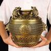 Tigela Tesouro Quadrada de Cobre Atrai-Riqueza, Pote Quadrangular para Armazenamento de Dinheiro, Cofre, Pote de Cobre Diário para Aumentar Riqueza, Ornamento de Recipiente de Cobre