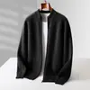 Nuevo cárdigan de punto para hombre de lana 100% pura, engrosado para otoño e invierno, chaqueta suéter casual de moda con cuello semialto