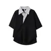 Camiseta de Manga Corta con Cuello de Camisa Falso de Dos Piezas para Hombre, Marca de Verano de Moda con un Toque de Lujo, Cuello Polo, Ropa Elegante de Manga Media Holgada para Hombre