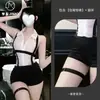 Uniforme de Secretária Sexy com Decote Profundo Transparente de Fim de Temporada, Lingerie Erótica Estilo Abstinência, Conjunto Profissional com Costas Abertas e Suspensórios 9321