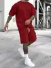 Moda Casual Esportiva de Verão Transfronteiriça Terno Masculino Manga Curta Shorts Confortável Secagem Rápida Cor Sólida Conjunto de Duas Peças