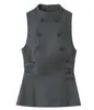 Moda Feminina Europeia e Americana Transfronteiriça Blusa Tendência Botões Dupla Face Sem Manga em Cinza Oliva