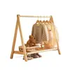 Perchero de madera maciza de pie para niños, perchero plegable para ropa y sombreros de dormitorio, tendedero pequeño para ventana salediza, organizador de ropa de mesita de noche