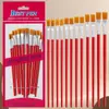 Pincel de Pintura a Óleo com Cabo Vermelho e Cerdas de Nylon, Pincel Único para Gouache e Acrílico, Pincel de Madeira
