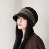 Nuevo Sombrero de Fieltro de Lana Estilo Cubo Otoño e Invierno para Mujeres de Mediana Edad y Mayores, Sombrero de Pescador con Retazos de Espiga, Sombrero Cálido Casual para Exteriores