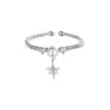 Anillo de Articulación Estrella de Circonita Amanecer de Primavera para Mujer con Perla Retorcida y Diseño en Forma de Arroz, Ajustable