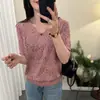 Suéter Tricô Jacquard com Decote V Vazado para Mulheres, Novo Estilo Primavera e Outono, Blusa de Manga Longa em Fio Floral, Peça Básica Estilosa e Atraente