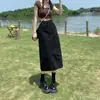 Falda de Mezclilla Negra de Cintura Alta con Abertura para Mujer Verano 2024 de Longitud Media que Cubre la Cadera Adelgazante de Cadera Falda Recta de Línea A